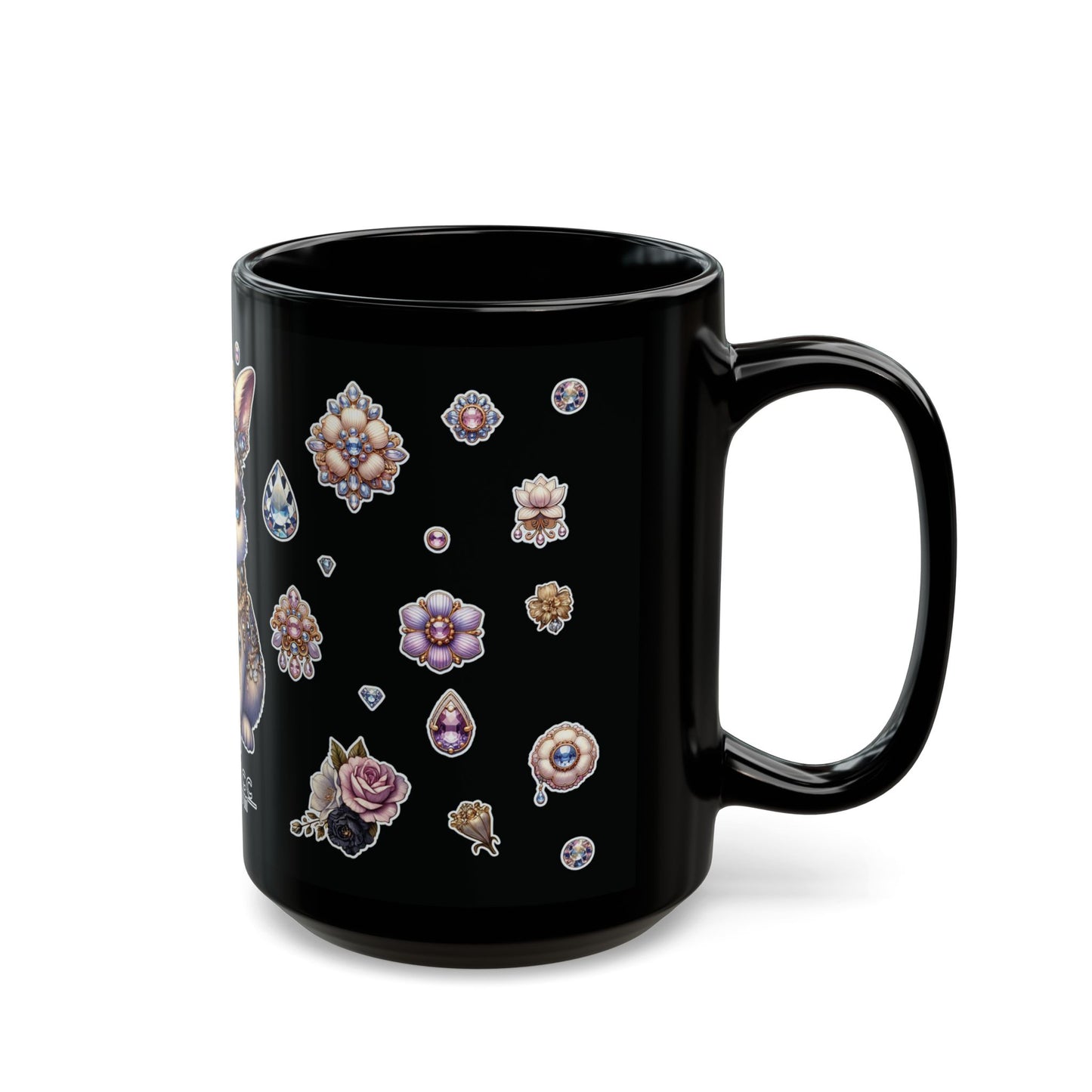 “Jeweled Bunny” Black Mug – 11oz & 15oz — sweet sips with sharp sparkle 🐰💅💎🖤