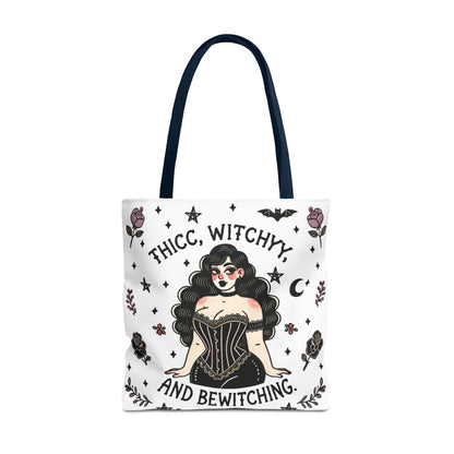 🧹 “Thicc Witchyy” Tote Bag – White (18x18)