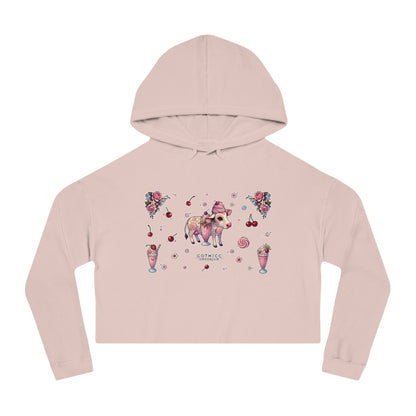 🍓“Milkshake Cow” Cropped Hooded Sweatshirt — thick-cut charm with a mooo-dy twist 🐄🥤🖤✨
