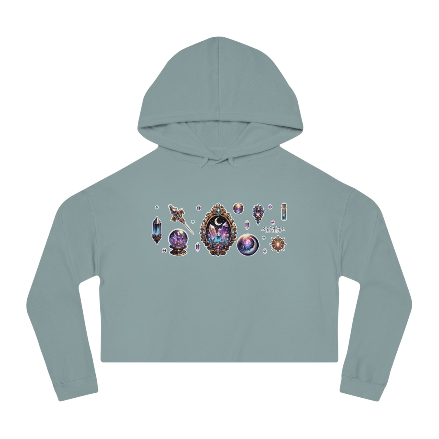 🔮 “Crystal Gem” Cropped Hooded Sweatshirt — glowing, grounded, and glam in every layer 💎🌙🖤✨