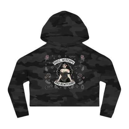 🌙 “Thicc Witchyy” Cropped Hooded Sweatshirt — cropped, curvy, and conjuring chaos 🖤🕯️✨