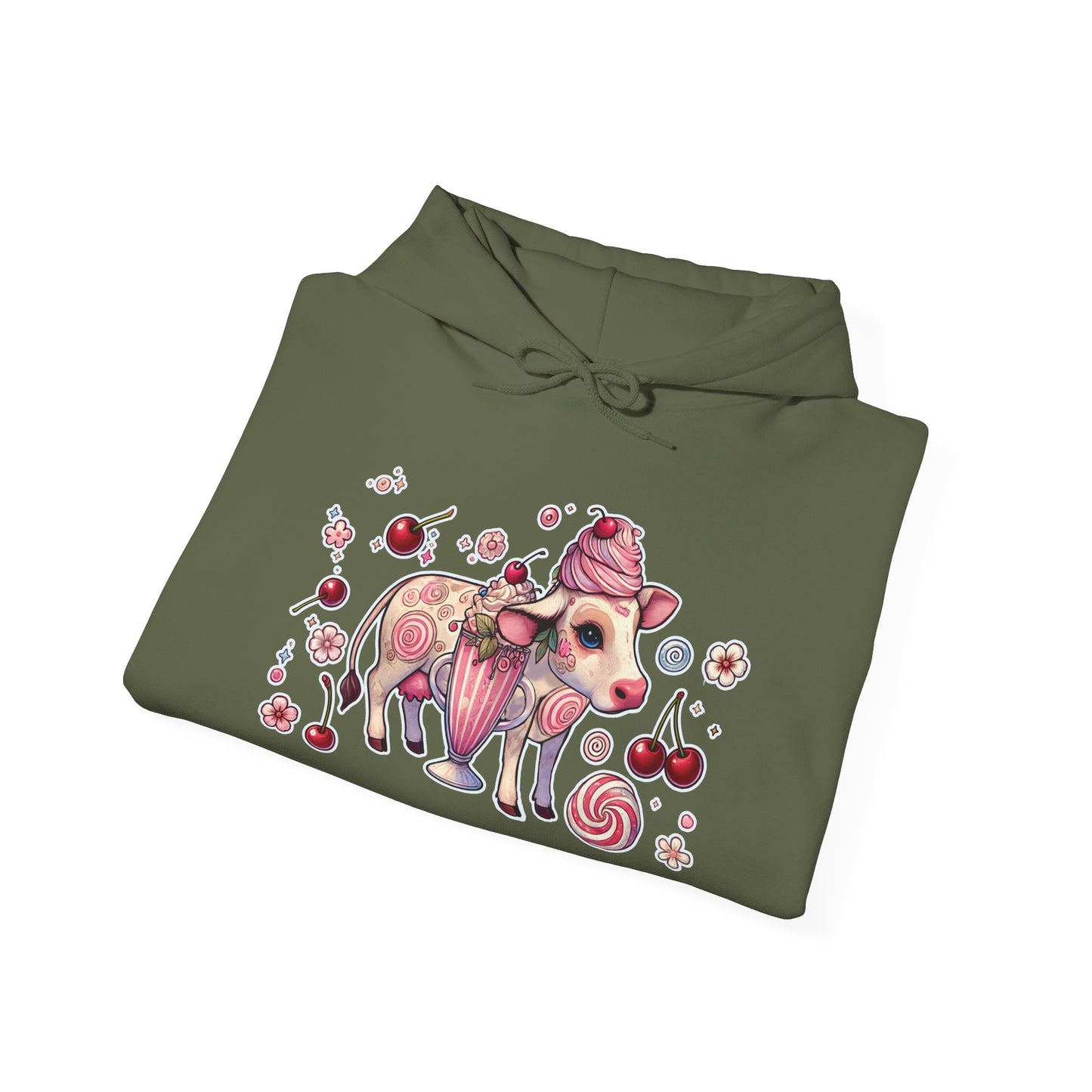 🐄🍓"Milkshake Cow” Unisex Heavy Blend™ Hooded Sweatshirt — sweet, thick, and unapologetically mooo-dy 🐄🍓🖤✨