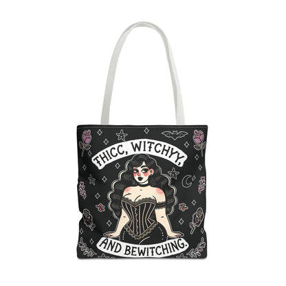 🧹 “Thicc Witchyy” Tote Bag – Black (18x18)