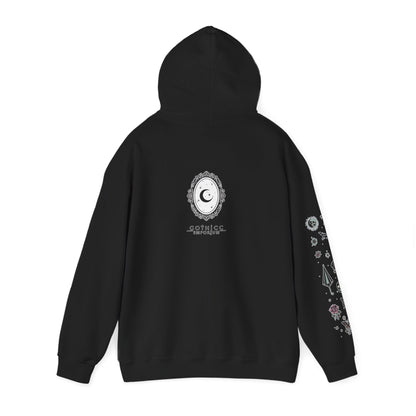 🕷️“Summer Goth Thicc” Unisex Heavy Blend™ Hooded Sweatshirt — hot, haunted, and too bold to melt 🖤🌞🕶️🕷️