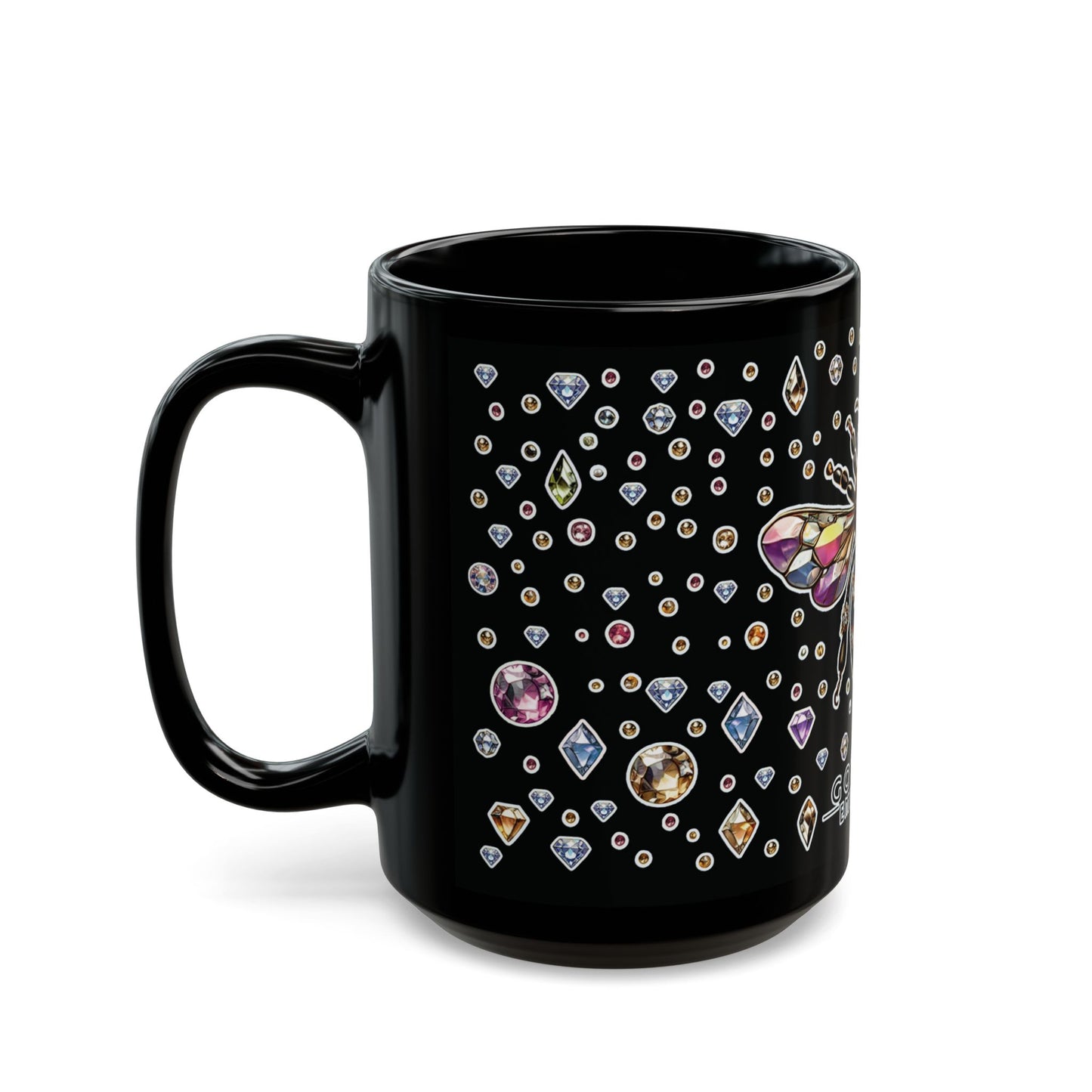 “BEEJEWEL” Black Mug (11oz & 15oz) — sweet, sharp, and brewed to buzz 🐝💎☕🖤