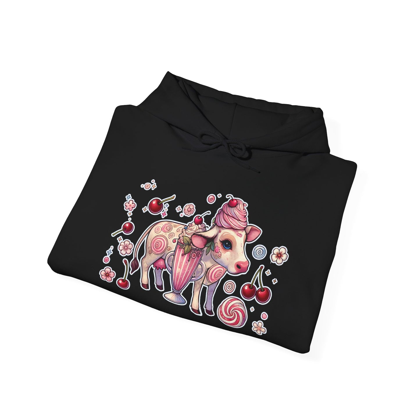 🐄🍓"Milkshake Cow” Unisex Heavy Blend™ Hooded Sweatshirt — sweet, thick, and unapologetically mooo-dy 🐄🍓🖤✨