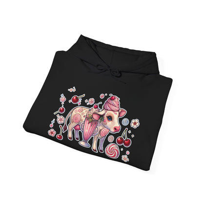 🐄🍓"Milkshake Cow” Unisex Heavy Blend™ Hooded Sweatshirt — sweet, thick, and unapologetically mooo-dy 🐄🍓🖤✨