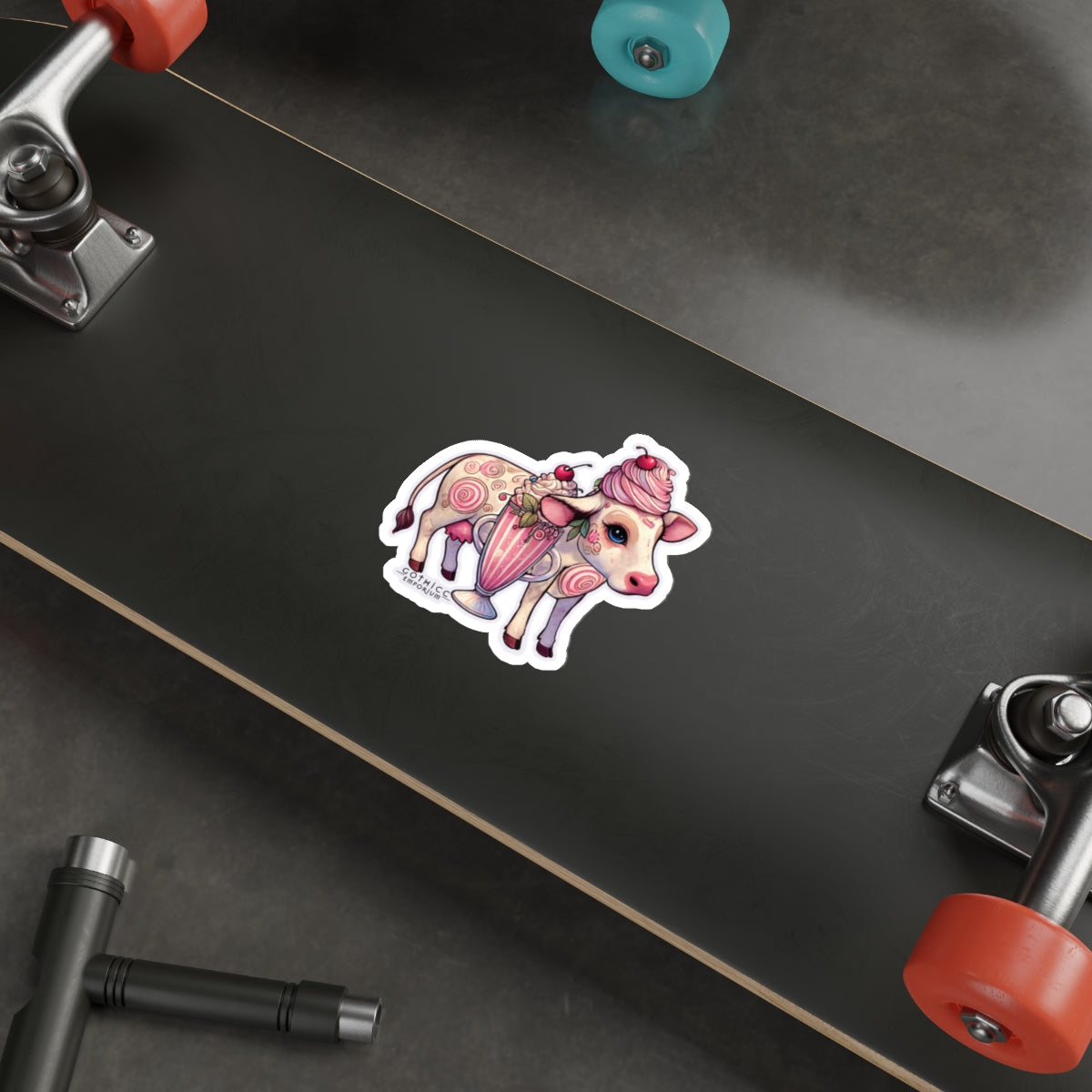 “Milkshake Cow” Die-Cut Vinyl Sticker — udderly unhinged and cute to curse 🐄🍓🖤