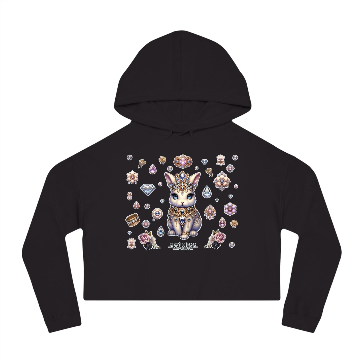 🐰“Jeweled Bunny” Cropped Hooded Sweatshirt — cute, cutthroat, and covered in crystals 🐰💎🖤✨