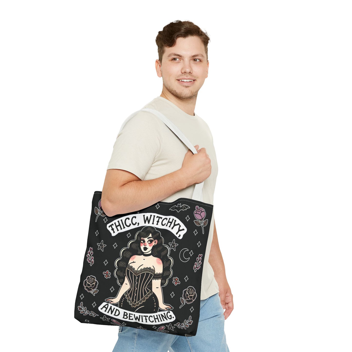 🧹 “Thicc Witchyy” Tote Bag – Black (18x18)