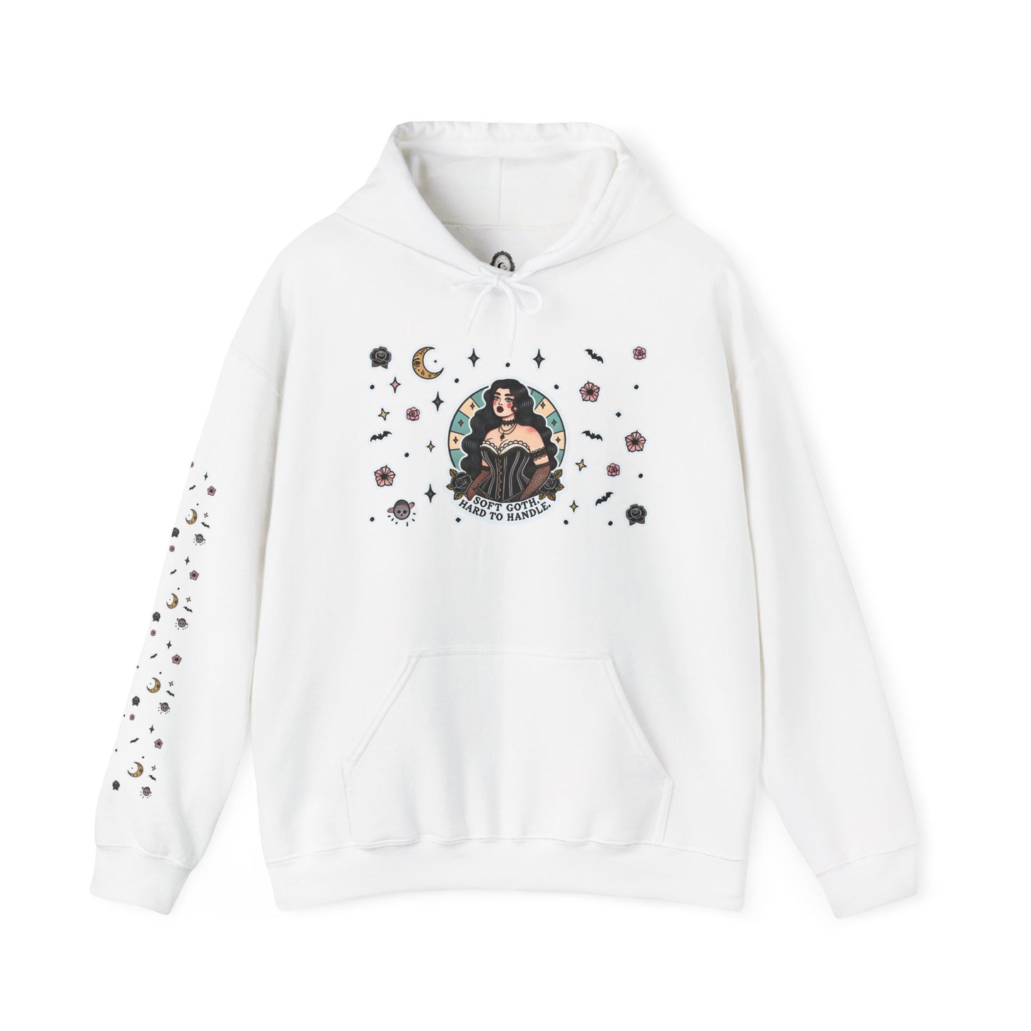 🕸️“Soft Goth” Unisex Heavy Blend™ Hooded Sweatshirt — dreamy, deadly, and not here to be tamed 🖤🌙🕸️✨