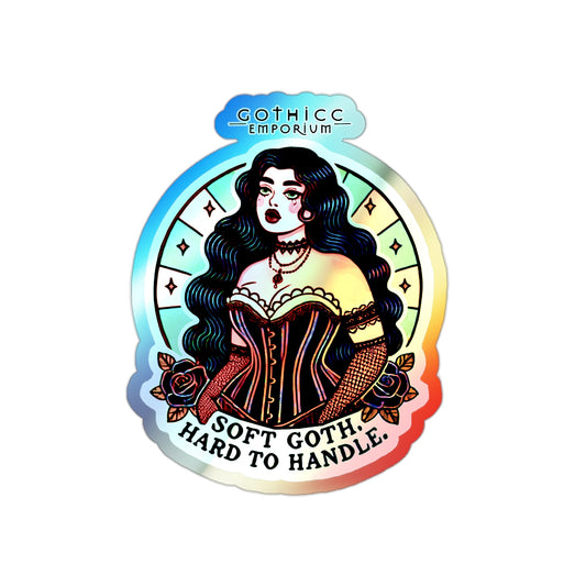 “Soft Goth” Holographic Die-Cut Sticker — pastel gloom with a glittering edge 🌸🌈🖤✨