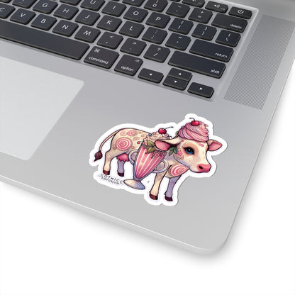 “Milkshake Cow” Kiss-Cut Sticker — dairy-core chaos with spooky-sweet sass 🐄🍓🖤✨