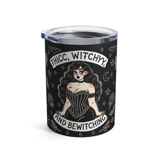 “Thicc Witchyy” Tumbler – 10oz Black— spicy, shadowy, and ready to stir up trouble ✨🖤