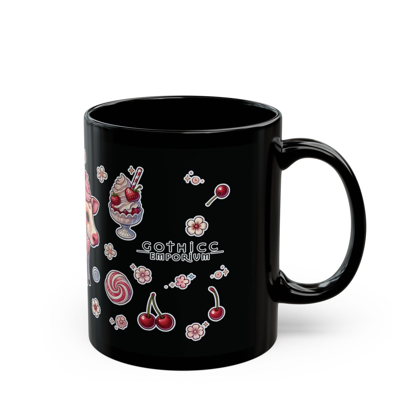 “Milkshake Cow” Black Mug – 11oz & 15oz — sweet, savage, and made to stir the pot 🐄💅🥤🖤