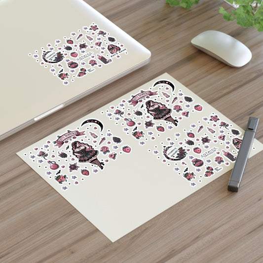 “Berry Bewitched” Sticker Sheet – 11x8.5 — sweet, spellbound, and just a lil bit poisonous 🍓🖤✨🔮