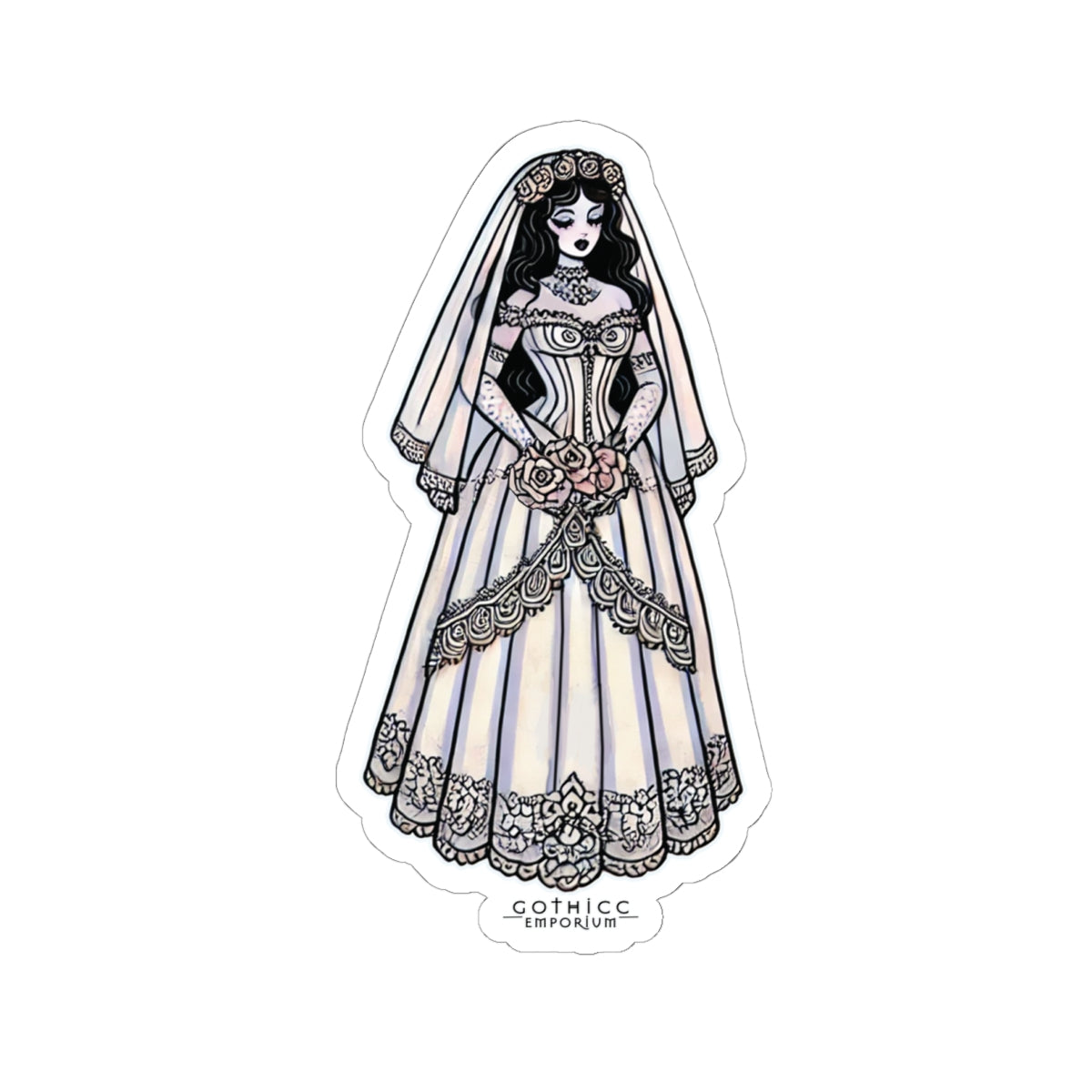 “Bride” Kiss-Cut Sticker — hauntingly hitched and cute as hell 👰‍♀️💀🖤💍