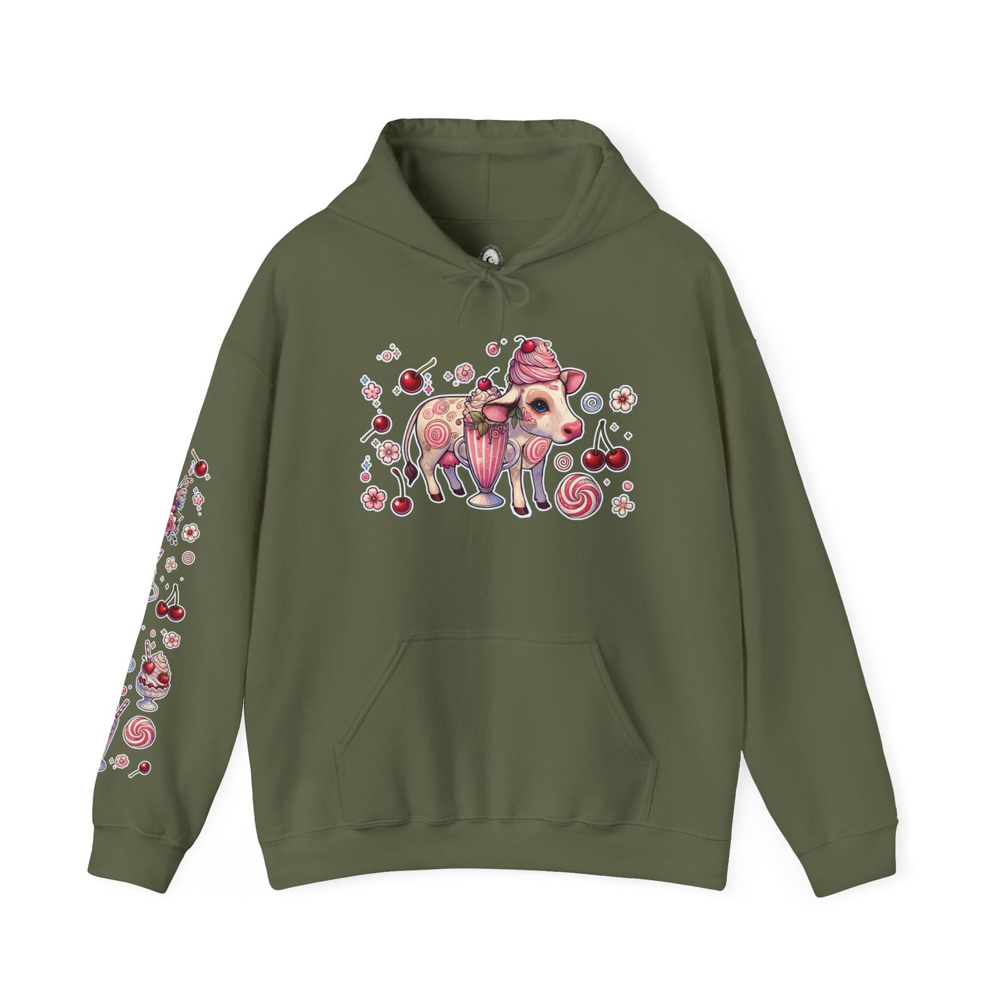 🐄🍓"Milkshake Cow” Unisex Heavy Blend™ Hooded Sweatshirt — sweet, thick, and unapologetically mooo-dy 🐄🍓🖤✨
