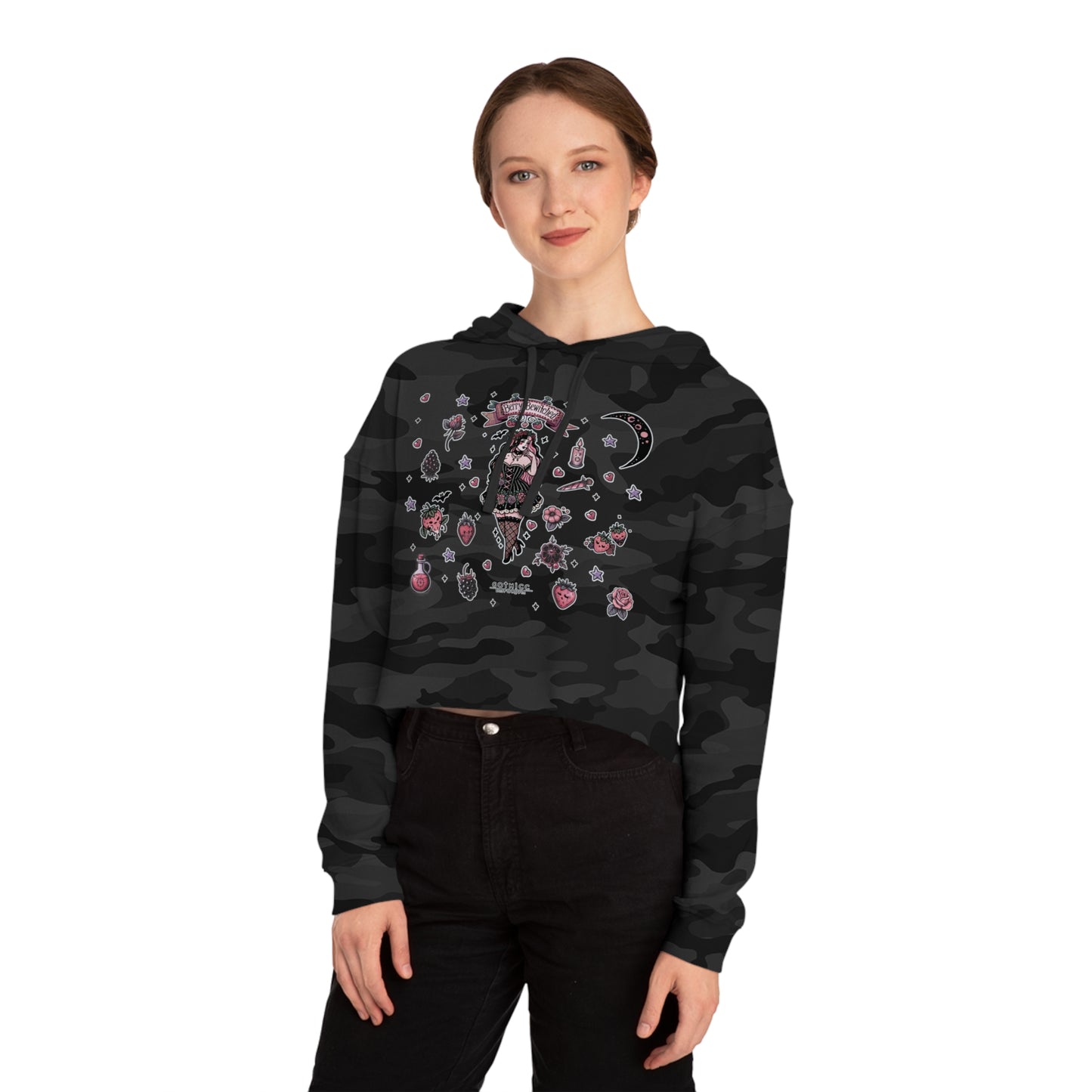 🍓“Berry Bewitched” Cropped Hooded Sweatshirt — juicy, hexed, and laced with dark sweetness 🔮🖤✨