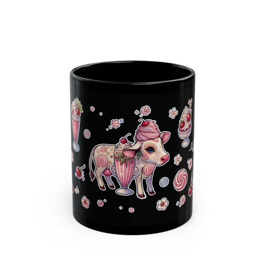 “Milkshake Cow” Black Mug – 11oz & 15oz — sweet, savage, and made to stir the pot 🐄💅🥤🖤