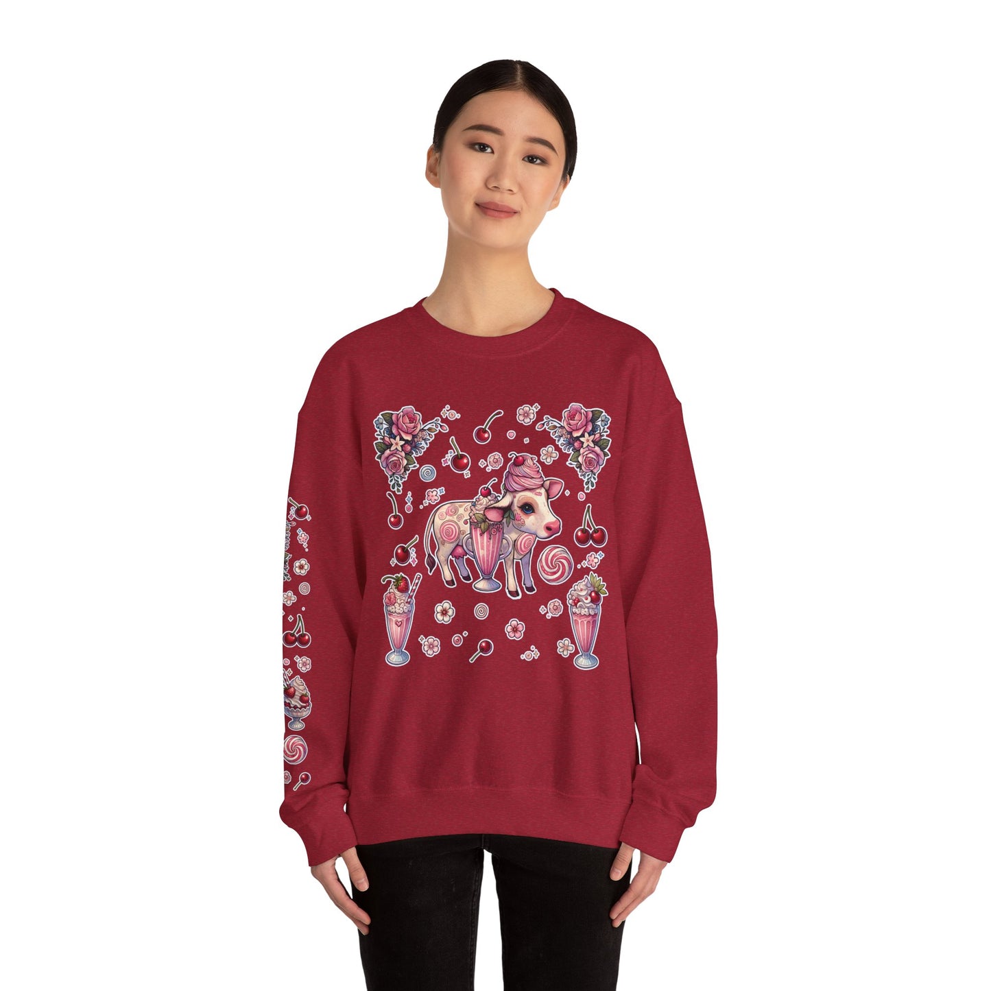 “Milkshake Cow” Unisex Heavy Blend™ Crewneck Sweatshirt — thick-cut comfort with dairy-core drip 🐄🥤🖤✨