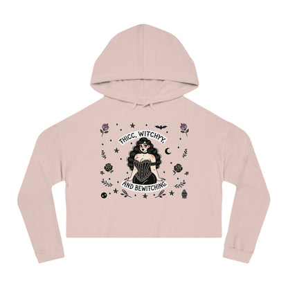 🌙 “Thicc Witchyy” Cropped Hooded Sweatshirt — cropped, curvy, and conjuring chaos 🖤🕯️✨