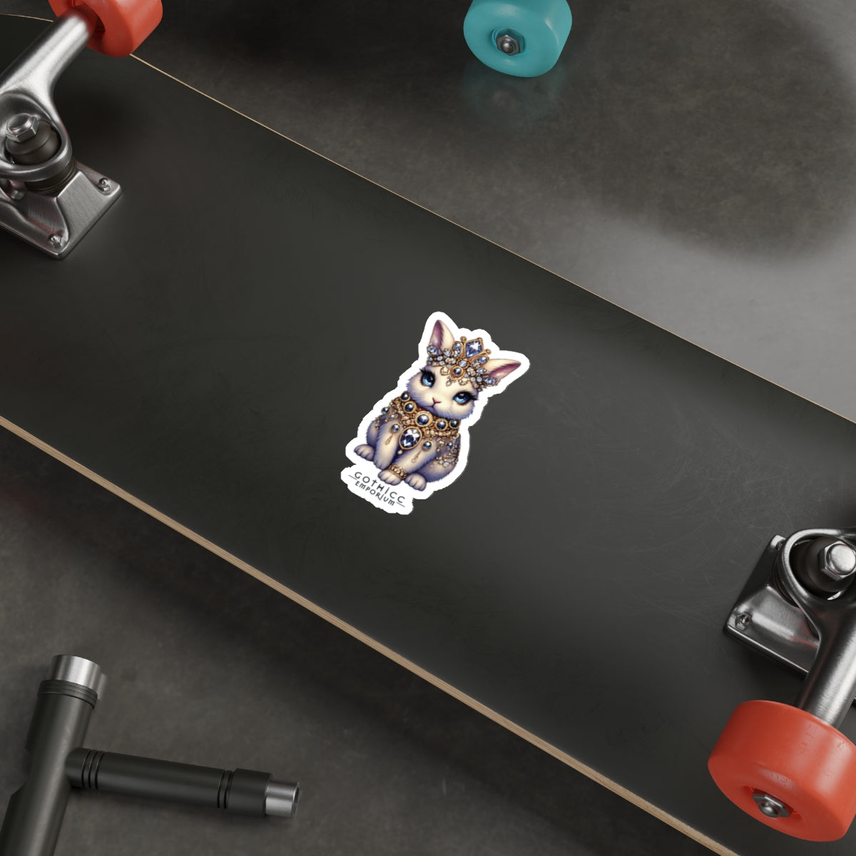 “Jeweled Bunny” Die-Cut Vinyl Sticker — cute chaos with a crystal bite 🐰💎🖤✨