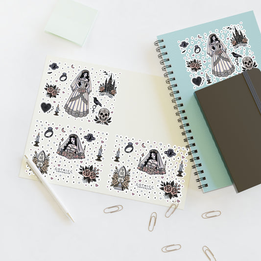 “Bride” Sticker Sheet – 11x8.5 — dark romance for your big day 👰‍♀️🖤💍✨