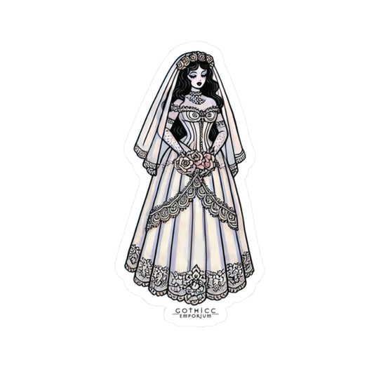 “Bride” Kiss-Cut Sticker — hauntingly hitched and cute as hell 👰‍♀️💀🖤💍
