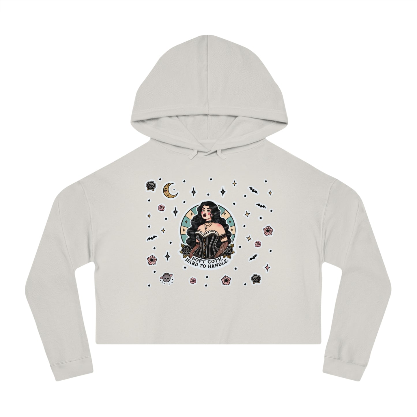 “Soft Goth” Cropped Hooded Sweatshirt — tender, toxic, and softly unbothered 🖤🌫️🕸️✨
