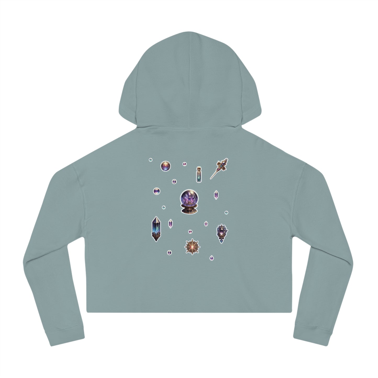 🔮 “Crystal Gem” Cropped Hooded Sweatshirt — glowing, grounded, and glam in every layer 💎🌙🖤✨