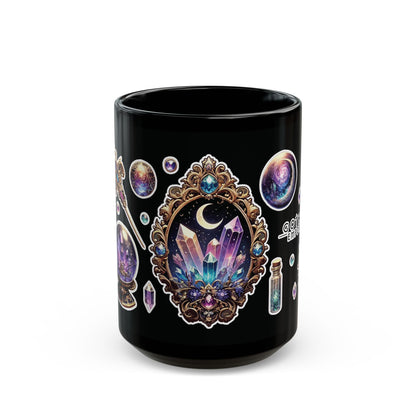 “Crystal Gem” Black Mug (11oz & 15oz) — mystical, moody, and made for magic sips 💎☕🌑✨