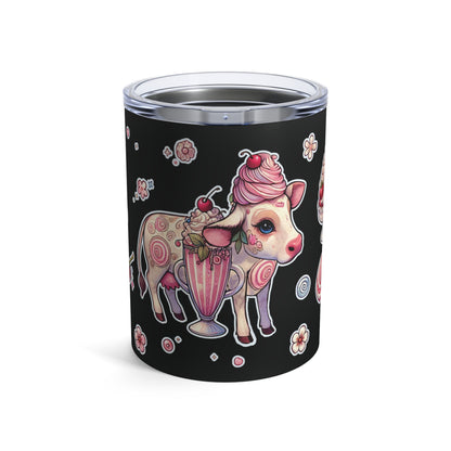 “Milkshake Cow” Tumbler – 10oz black— curvy, caffeinated, and ready to mooo-ve 🐄🥤🖤✨