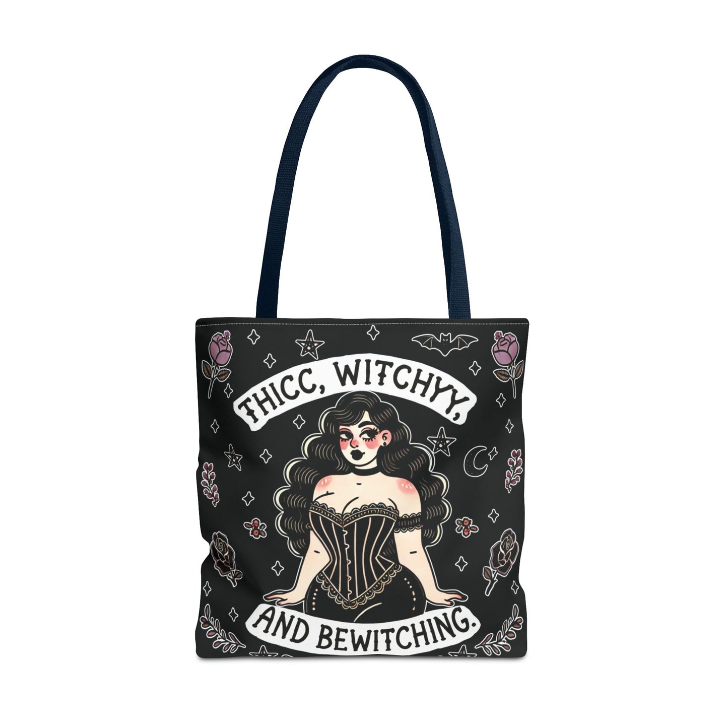 🧹 “Thicc Witchyy” Tote Bag – Black (18x18)