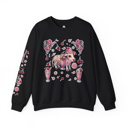 “Milkshake Cow” Unisex Heavy Blend™ Crewneck Sweatshirt — thick-cut comfort with dairy-core drip 🐄🥤🖤✨