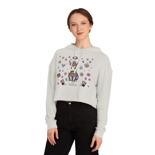 🐰“Jeweled Bunny” Cropped Hooded Sweatshirt — cute, cutthroat, and covered in crystals 🐰💎🖤✨