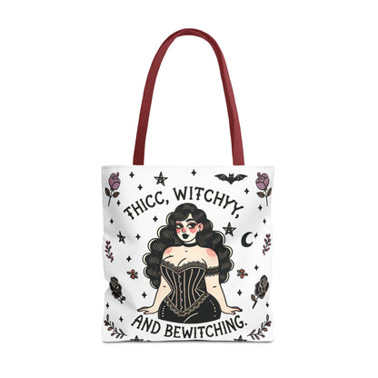 🧹 “Thicc Witchyy” Tote Bag – White (18x18)