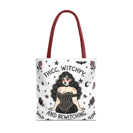 🧹 “Thicc Witchyy” Tote Bag – White (18x18)