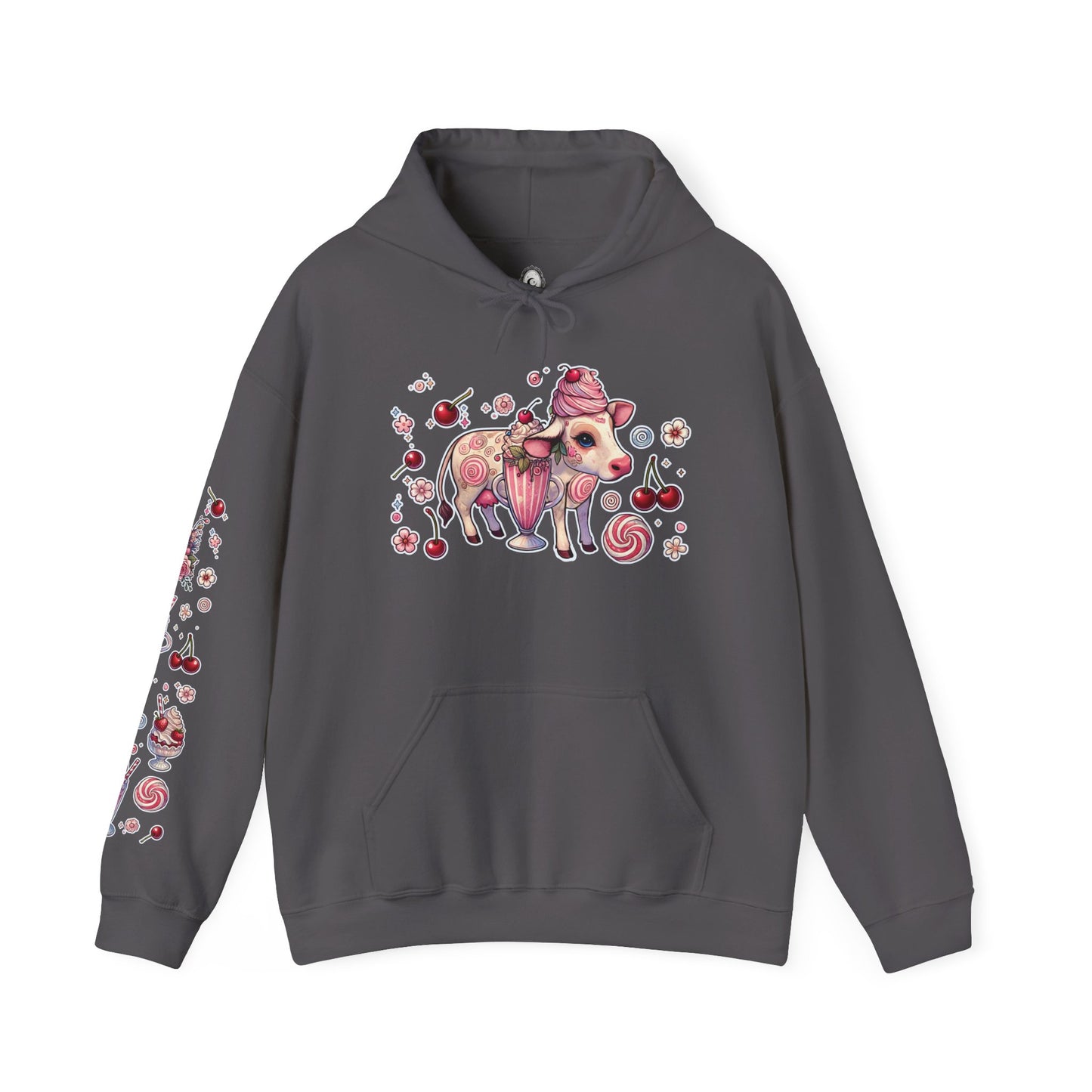 🐄🍓"Milkshake Cow” Unisex Heavy Blend™ Hooded Sweatshirt — sweet, thick, and unapologetically mooo-dy 🐄🍓🖤✨
