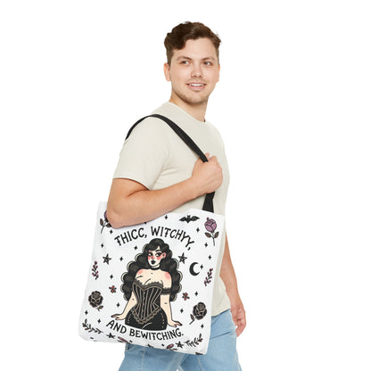 🧹 “Thicc Witchyy” Tote Bag – White (18x18)