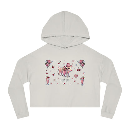 🍓“Milkshake Cow” Cropped Hooded Sweatshirt — thick-cut charm with a mooo-dy twist 🐄🥤🖤✨