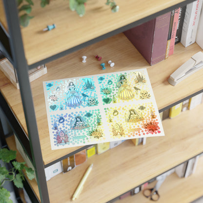 “Bride” Holographic Sticker Sheet – 11x8.5 — spooky shimmer for your wifey era 💍👰‍♀️🖤🌈
