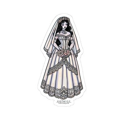 “Bride” Kiss-Cut Sticker — hauntingly hitched and cute as hell 👰‍♀️💀🖤💍