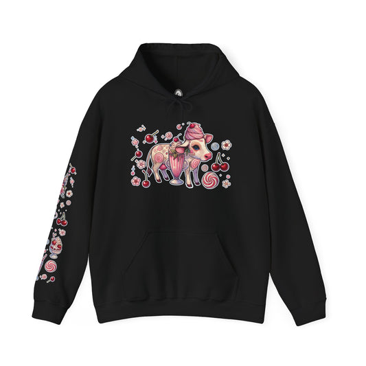 🐄🍓"Milkshake Cow” Unisex Heavy Blend™ Hooded Sweatshirt — sweet, thick, and unapologetically mooo-dy 🐄🍓🖤✨