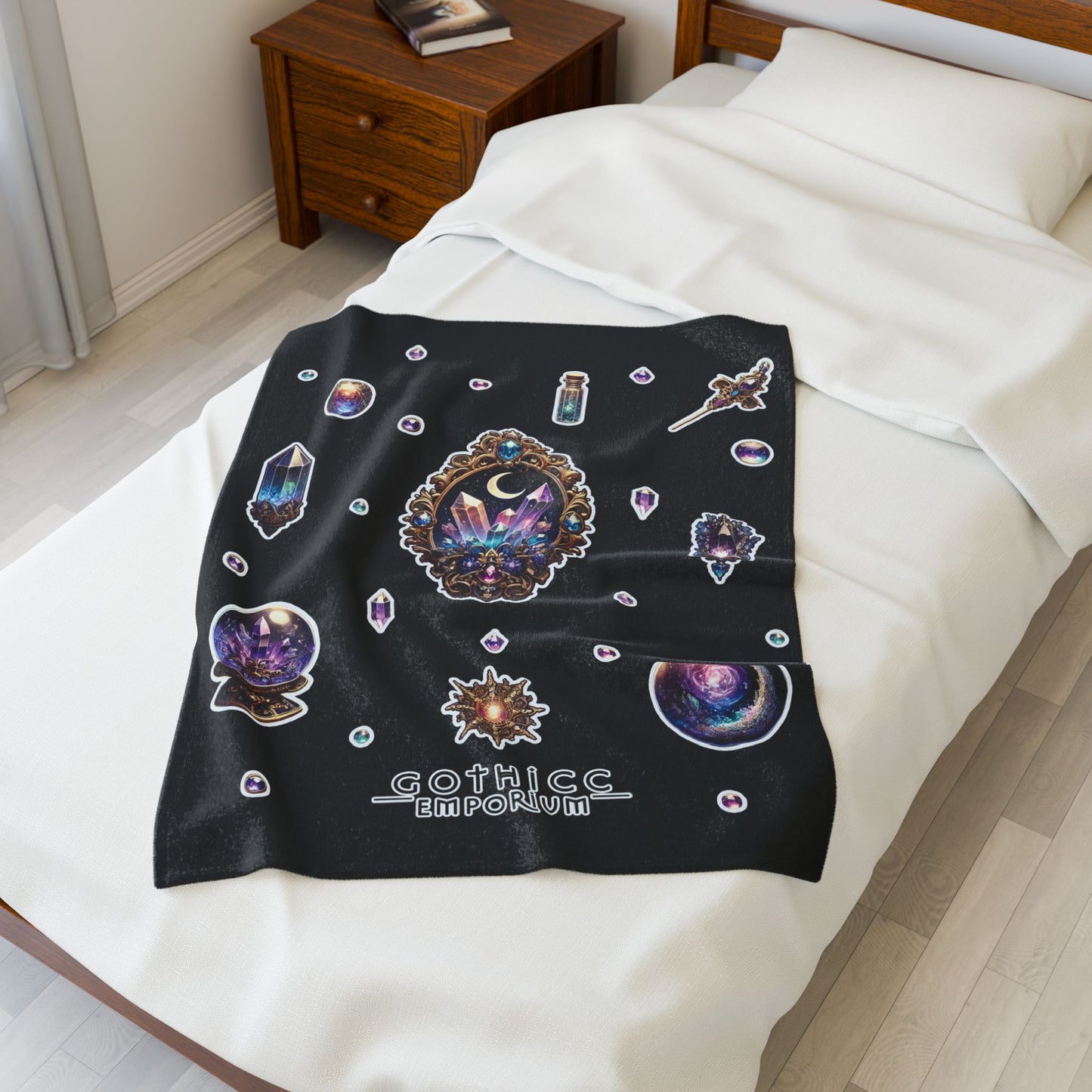 "Crystal Gem" Velveteen Plush Blanket in Black