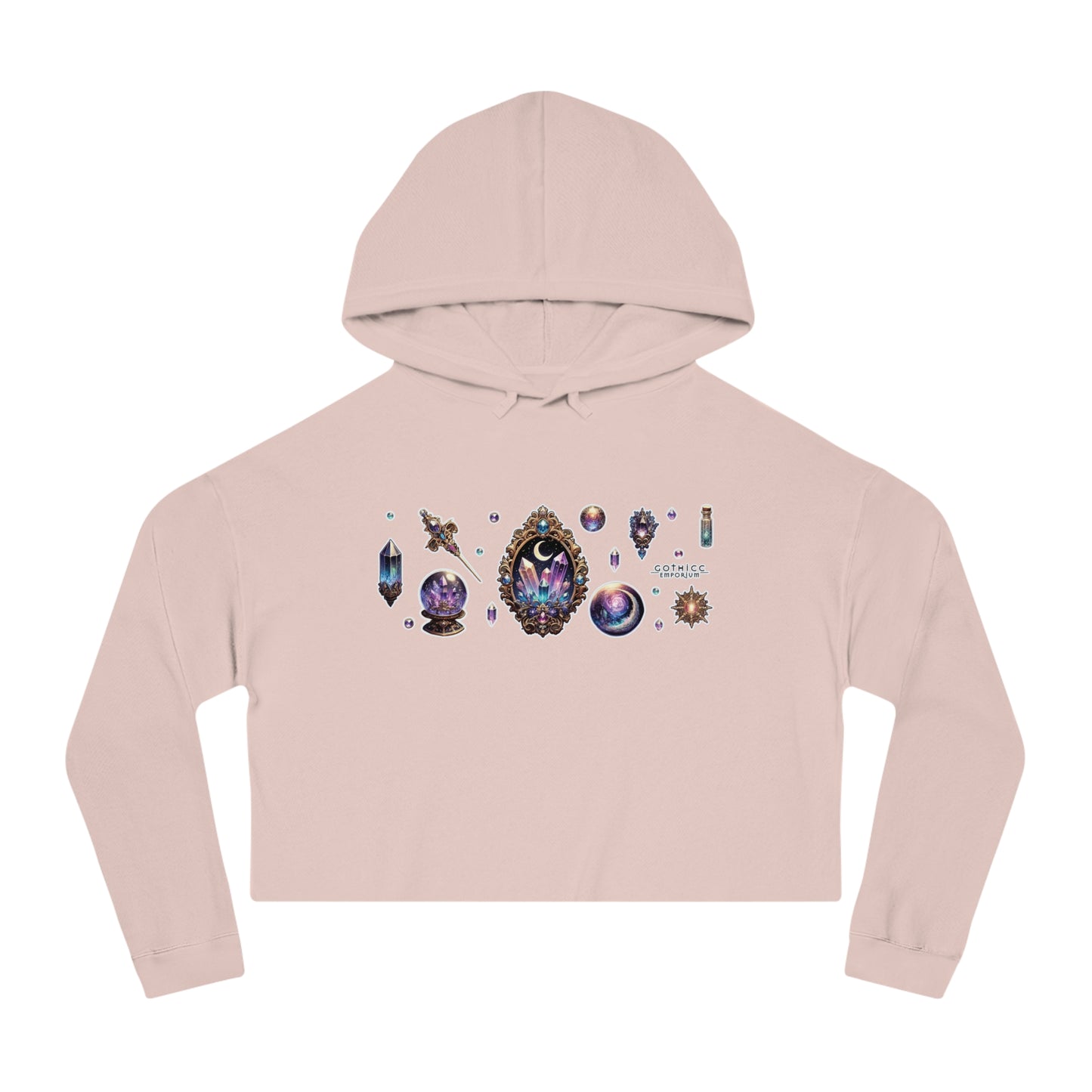 🔮 “Crystal Gem” Cropped Hooded Sweatshirt — glowing, grounded, and glam in every layer 💎🌙🖤✨