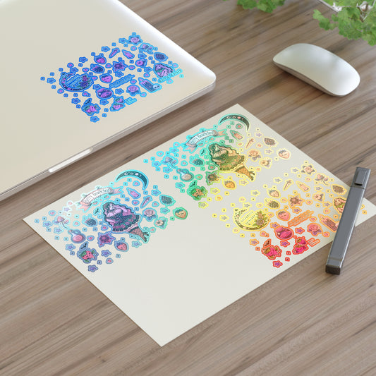 “Berry Bewitched” Holographic Sticker Sheet – 11x8.5 — sugar, sparkle, and just a hint of poison 🍓🌈🖤🔮