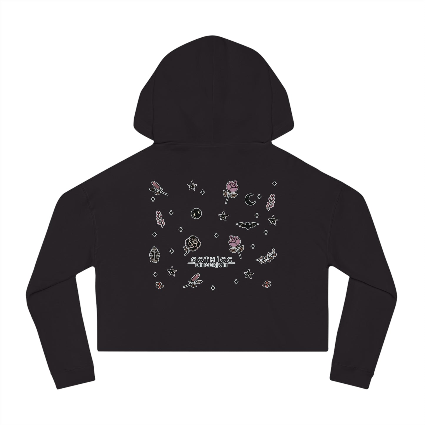 🌙 “Thicc Witchyy” Cropped Hooded Sweatshirt — cropped, curvy, and conjuring chaos 🖤🕯️✨