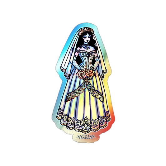 “Bride” Holographic Die-Cut Sticker — glam, ghoul, and ready to wed 🖤💍🌈👰‍♀️