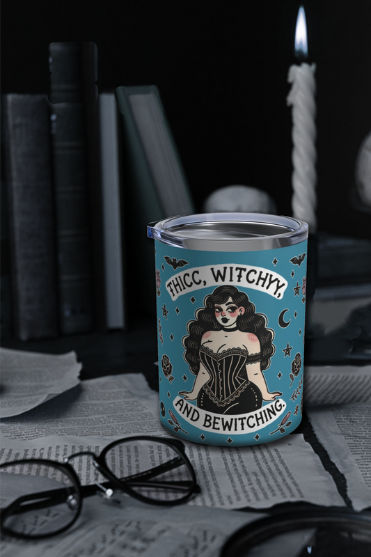 "Thicc Witchyy" Tumbler 10oz in turquoise